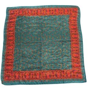Vintage Italy Scarf 34x34 Teal Red Gold Square